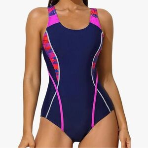 Beautyin NWOT Navy and Pink One-Piece Racerback Swimsuit